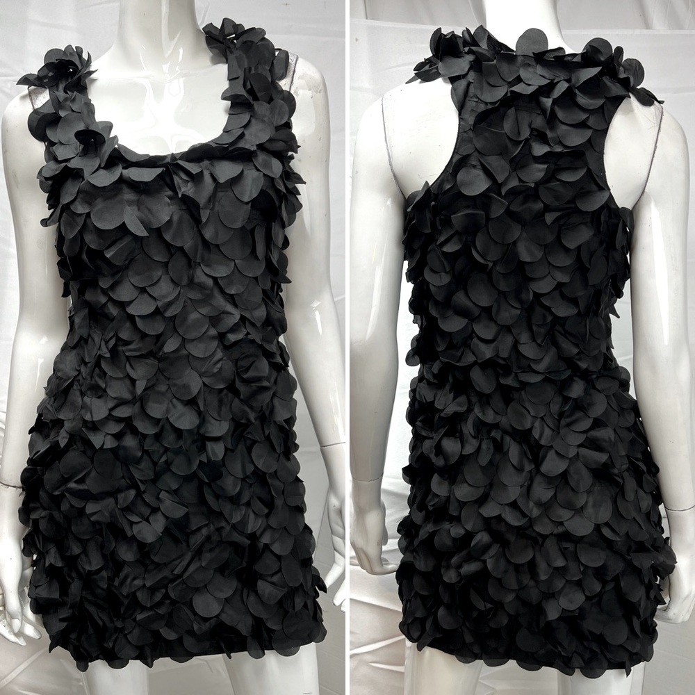 Olive Olivia Women's Small Black Silk Petals Layered Sheath Dress Anthropologie